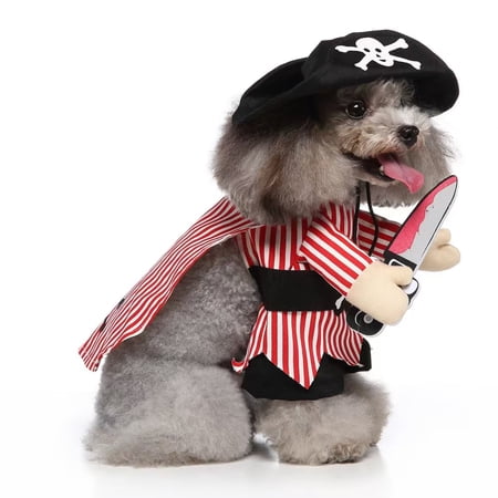 Pirate Dog Costume with Knife & Cape Pirate Hat Pet Costume for Small Dogs Halloween Pirate Outfit for Cats and Small Breeds-S