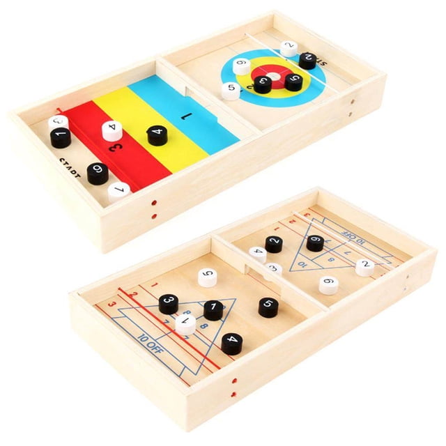 Wooden Double-Sided Small Ice Ball Curling Game Table Desktop Battle For Kids Family Party Toy