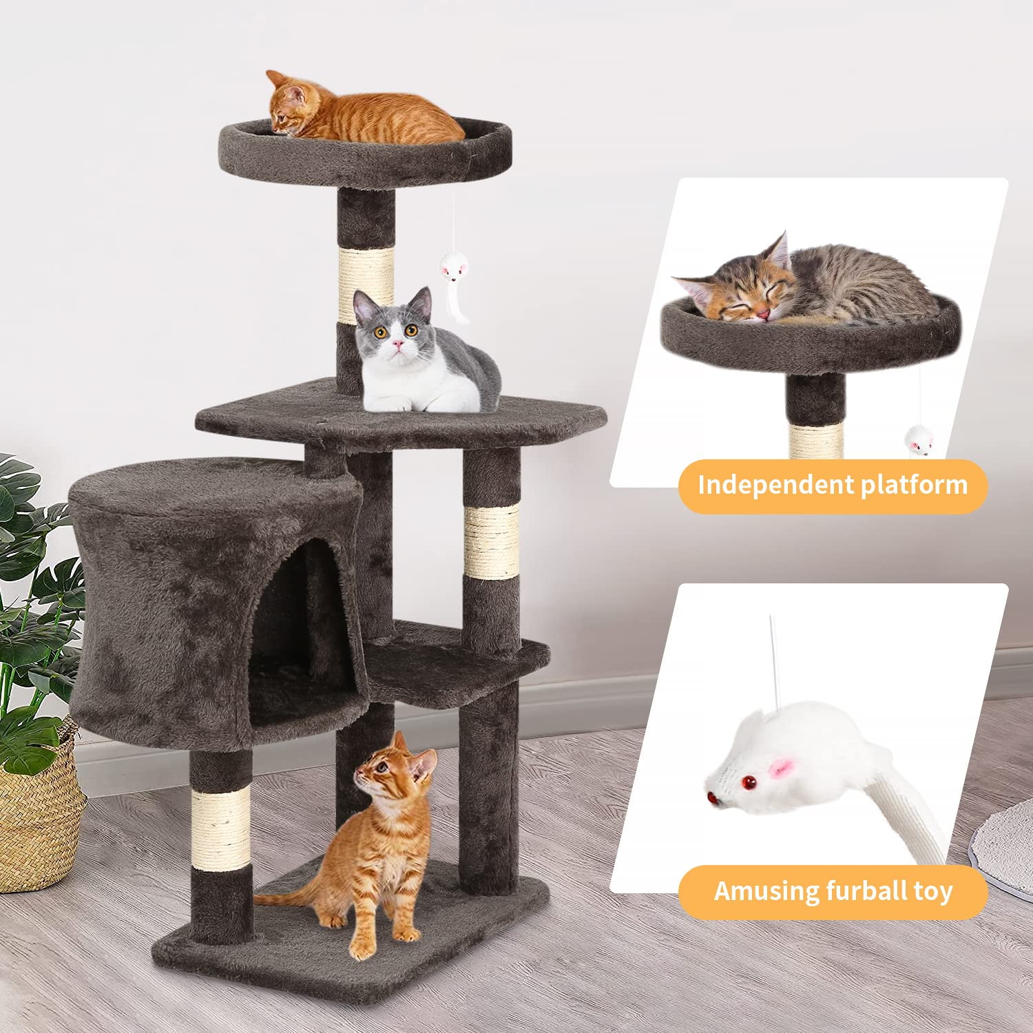 YRLLENSDAN 36 inch Cat Tree Tower for Indoor Cats, Small Cat Tower with Scratching Post, Cat Climbing Tower with Sturdy Cat Condo, Kitten Tree, Dark Gray