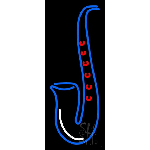 Saxophone Logo LED Neon Sign 24" Tall x 10" Wide - inches Black Square Cut Acrylic Backing, with Dimmer - Premium built indoor Sign for Studio, Club, Home décor, Event, Workshop, Storefront.