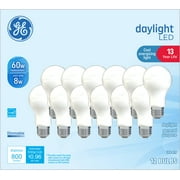 GE Daylight LED Light Bulbs, 60 Watt Eqv, A19 General Purpose, 13 year, 12pk