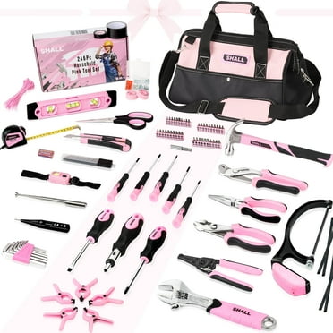 SHALL 246-Piece Pink Tool Set for Home, Pink Tool Sets for Women with Large Tool Bag Organizer
