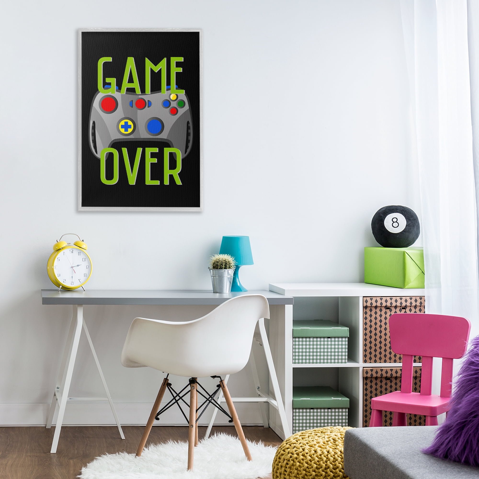 Stupell Industries Game Over with Controller Typography Painting Gray Framed Art Print Wall Art, 20 x 30