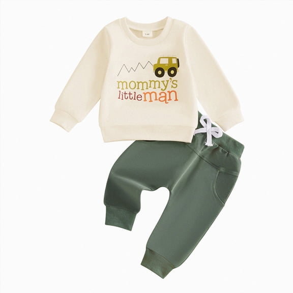 Gubotare Baby Boy Fall Clothes Set Long Sleeve Letter Print Sweatshirt Pants Toddler Infant Outfits 6 12 18 24 Months 2T Green,Size 2-3 Years