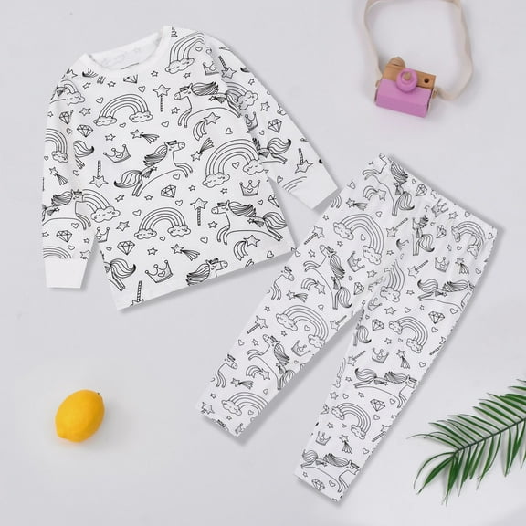 Boys Girls Coloring Pajama Set For Kids Diy Hand Painted Colorable T-Shirts Tops And Pants 2 Piece Sets Nightwear Pjs For Christmas New Year Birthday Valentines Day Mothers Day Gifts 2-13Y White,3-4Y
