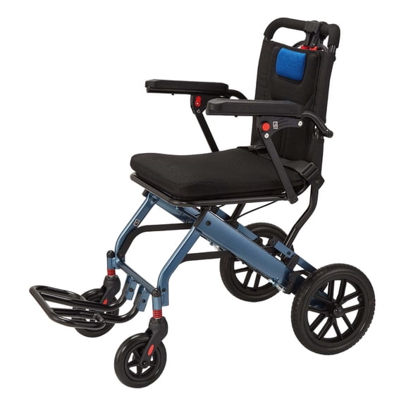 Lumiparty Lightweight Transport Wheelchair, Foldable with Handbrake & Removable Seat Cushion, 10" Rear Wheel, for Elderly, Blue/Black