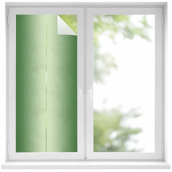 Green Ombre Window Privacy Film, Modern Gradient Abstract Art Static Cling UV Sun Blocking Heat Control Window Tint Day and Night, Non-Adhesive Reusable One Way Windows Privacy Cover 19.6''x39.3''