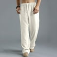 thumbnail image 2 of Honeeladyy Men's Casual Linen Pants Elastic Waist Drawstring Beach Summer Pants Lightweight Linen Trousers Mens Linen Pants, 2 of 9