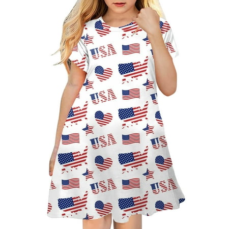 

Vedolay Baby Dress Baby Girls Summer Casual Dress American Flag Print 4th of-July for Toddler Baby Girl Short Sleeve Suspended Dress(White 7-8 Years)