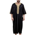 thumbnail image 2 of Yaoyar Mens Middle Eastern Traditional Robe Mid Sleeve Round Neck Embroidered Men's Clothing Middle East Kaftan Saudi Arab Caftans Islamic Abaya Dress Dubai Robes, 2 of 5