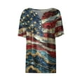 thumbnail image 5 of 4th of July Shirts for Women 3/4 Length Sleeve Patriotic Tops Dressy Casual Notch Neck Blouses 2024 USA Flag Star Stripes Printed Parade T Shirt, 5 of 5