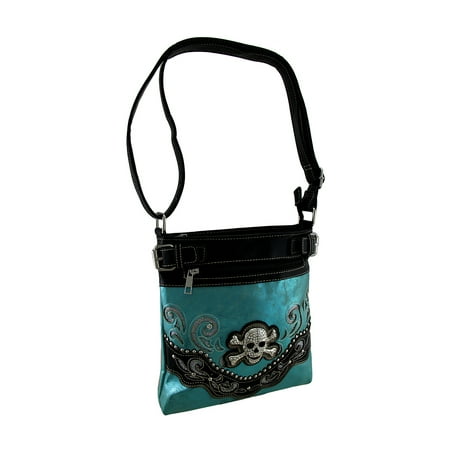 Zeckos - Rhinestone Skull & Rainbow Sequin Trim Concealed Carry Crossbody Purse - Turquoise - Size (Best Small Concealed Carry)