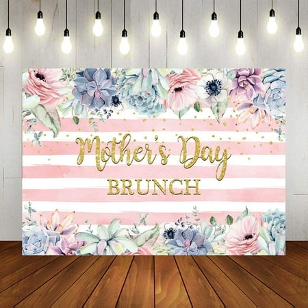 Image of Happy Mothers Day Photography Backdrop Pink and White Stripes Floral Mothers Day Brunch Background Celebrate Mama s Day Gratitude Theme Party Banner 7x5ft