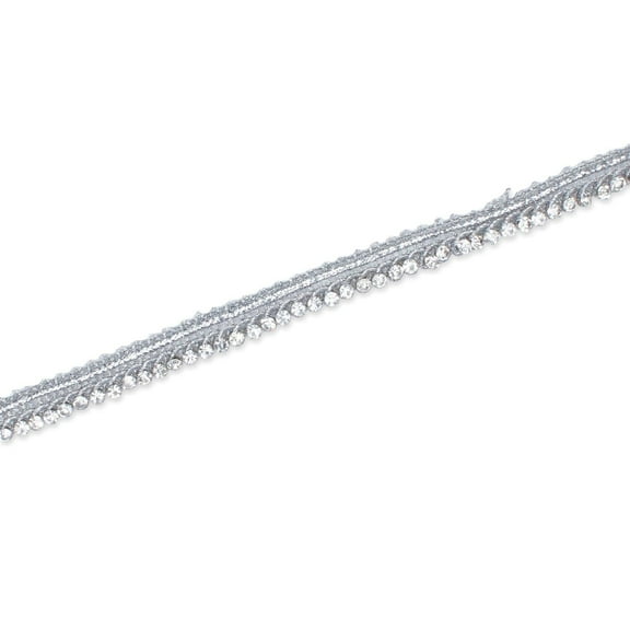 1 Centimeter Diamond Rhinestone Metallic Cord Braided Trim By The Yard For Sewing, Crafts, Decor, & Upholstery Projects (Silver / 1 Yard)