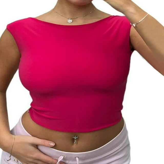 MesaSe Débardeurs pour Femmes Sans Manches à Encolure Bateau Couleur Unie Décontracté Fête Rue Chemise Courte