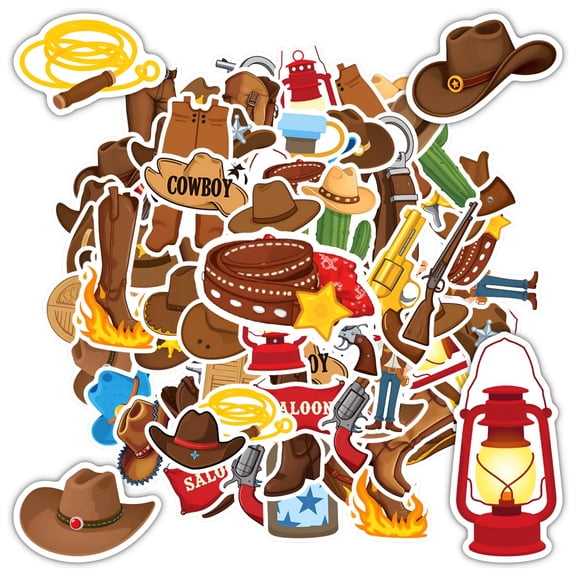 35pcs-50pcs Rodeo Stickers Stationery Stickers Cowboy Kids Stickers Western Sticker Pack for Notebooks Laptops Suitcase
