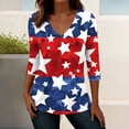 thumbnail image 2 of Gamivast 4Th of July Patriotic Tunic Tops for Women USA American Flag 3/4 Sleeve V Neck Stars And Stripes Casual Loose Fit Stretchy Soft Summer Tops, 2 of 7
