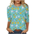 thumbnail image 2 of Easter Graphic Top for Women Vibrant Rabbit and Spring Floral Meadow Pattern Crewneck Half Sleeve Loose Fit Festive Celebration Shirt, 2 of 5