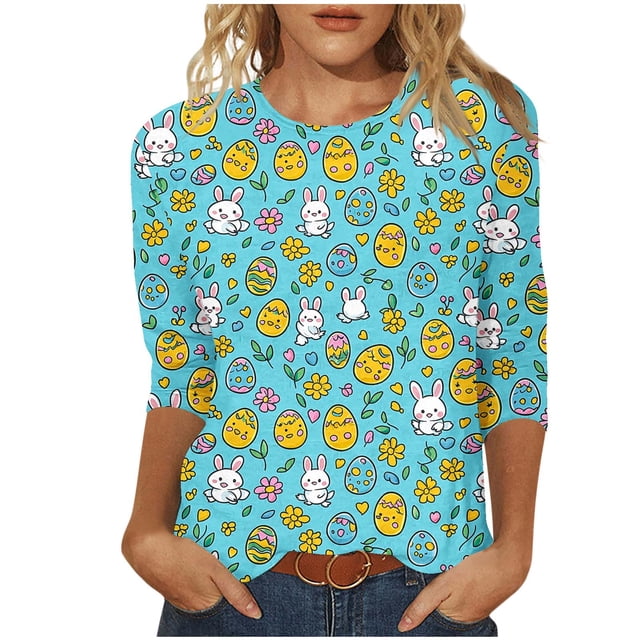 Mujeres 3/4 Manga Tops Y Blusas Impresas Cuello Redondo Suéter Casual Camiseta Suave