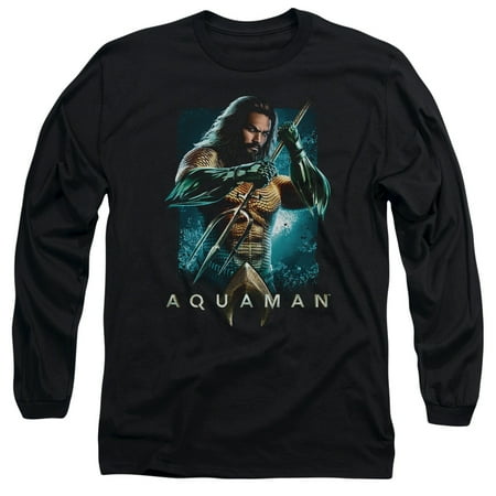 Aquaman Movie Trident Long Sleeve T-Shirt Adult 18/1 Black