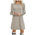 thumbnail image 3 of Robes d'Été pour Femmes 2025 Robe Longue en Tricot à Manches Bouffantes Col Rond Tunique Décontractée Beige TG, 3 of 5