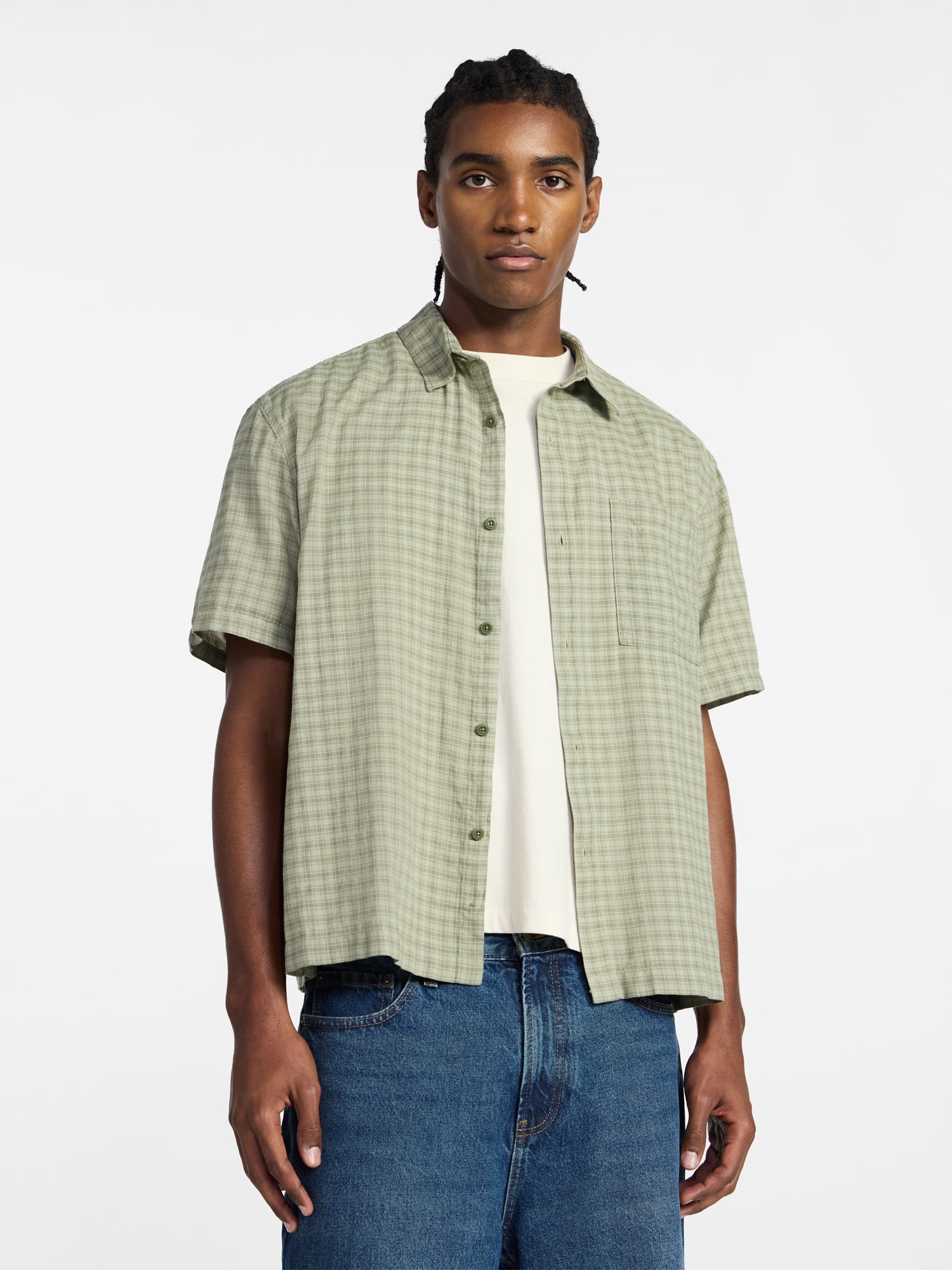 No Boundaries Men's Eyelet Short Sleeve Button Up Shirt Sizes XS