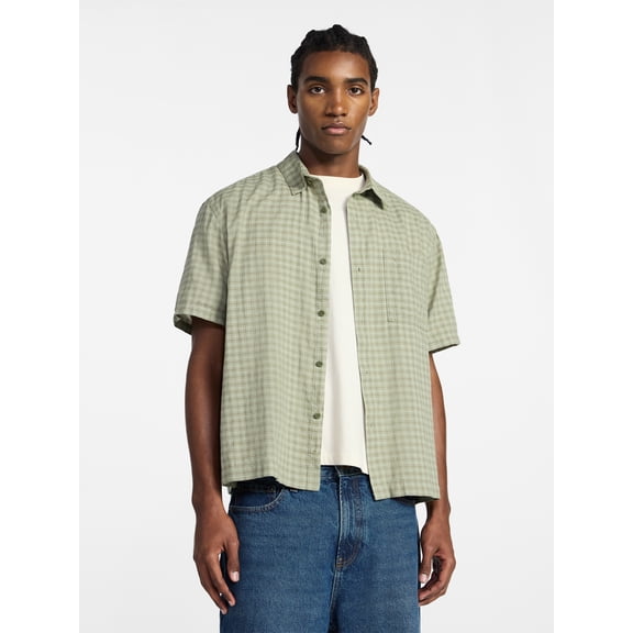 No Boundaries Plaid Shirt with Short Sleeves, Men's XS-4XLT