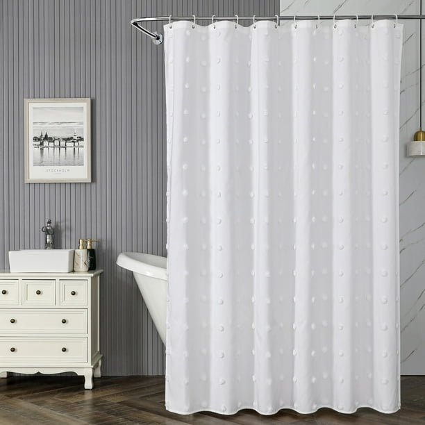 Cortina de ducha impermeable de poliéster blanco - Tela de baño de hotel de 70x70 pulgadas con 12 ganchos • Impermeable y de secado rápido • Alta densidad 180x180 cm