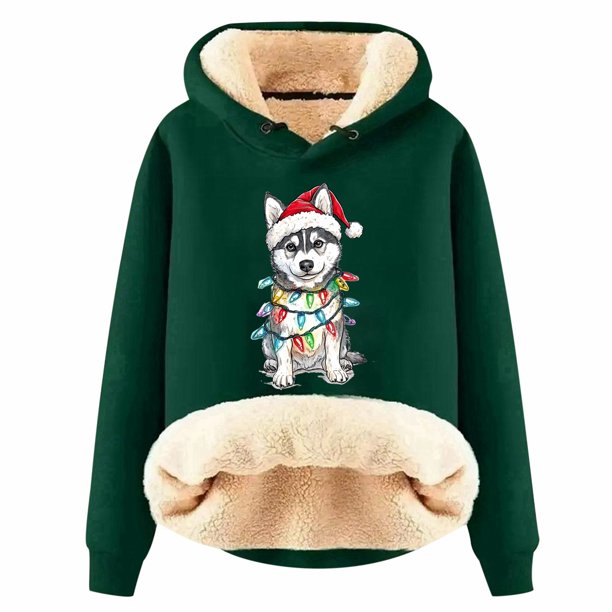 WILLBEST Sudadera de Mujer Womens Casual Plus Velvet Christmas Series Printed Long Sleeve Hooded Sweatshirt XXXX-Grande