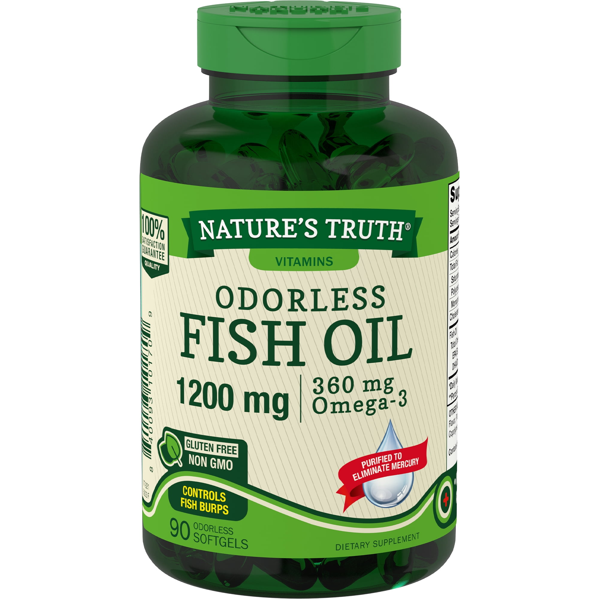 Odorless Fish Oil 1200mg 90 Liquid Softgel Capsules Omega 3