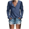 thumbnail image 2 of Womens Tops Casual V Neck Button Up Blouses Long Sleeve Loose Waffle Knit Tunic Henley Shirts Ribbed Solid Color Stretchy Stylish Basic T Shirts 2023, 2 of 7