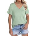 thumbnail image 2 of Delayuji Womens T Shirts V Neck Cap Short Sleeve Summer Tops Trendy 2025 Loose Casual Tshirts with Pocket Green Xl Polyester,Spandex,Cotton Short Sleeve Shirts for Women, 2 of 5