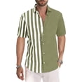 thumbnail image 2 of BiZtdJrK Striped Shirts for Mens Casual Button Down Short Sleeve Shirts Big and Tall Fashion Print Shirts Summer Hawalian Holiday Beach Shirts Army Green XXXL, 2 of 6