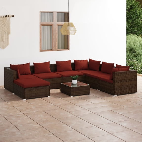Casafoyer 8 Piece Patio Lounge Set with Cushions Poly Rattan Brown