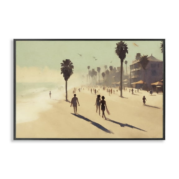 Stupell Industries Tropical Shore Walk Landscape & Nature Painting Black Framed Art Print Wall Art, 18 x 12