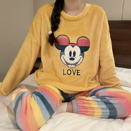 

Kawaii Sanrio Hellokitty Pajamas Set Sweet Autumn Winter Women Coral Fleece Round Neck Leisure Two Piece Suit Home Girl Gift