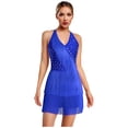 thumbnail image 2 of YiZYiF Women's Latin Leotard Dress Halter Neck Fringe Dance Costume for Modern Jazz Samba Rumba Cha Cha Blue XXL, 2 of 6