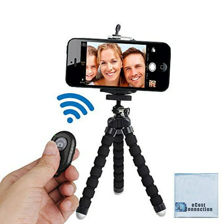 Acuvar 6.5” inch Flexible Tripod with Universal Mount for All iPhones, Samsung phones and Many Other Smartphones with Bluetooth Remote Control & an eCostConnection Microfiber (Best Remote Control For Iphone)