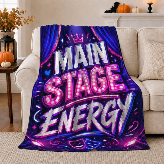 Theater Lover Main Stage Energy Drama Masks, Festive Holiday Scene, Warm Flannel Blanket for Living Room and Family Room, Art Lovers Christmas Gift, Festive Home Decor