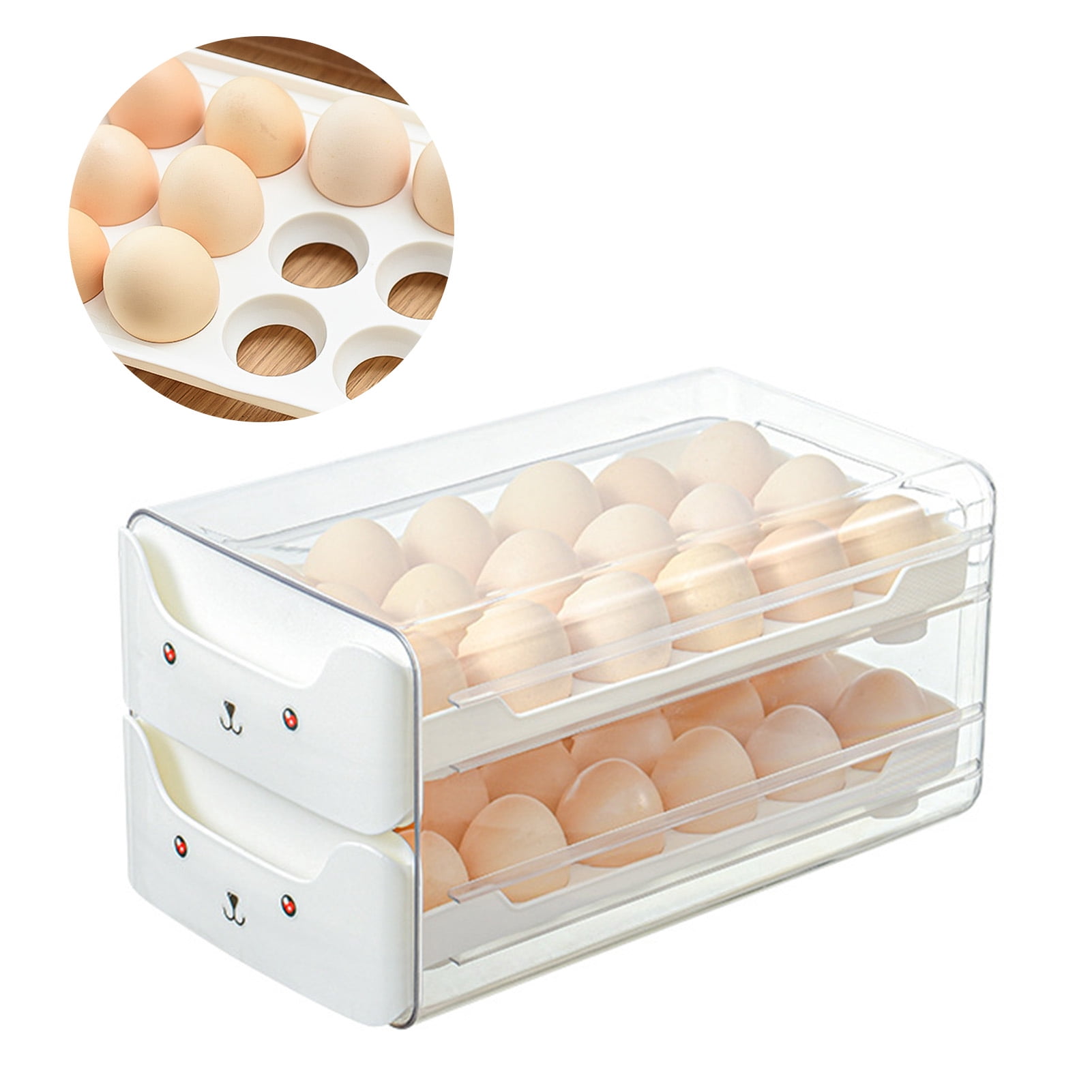 Egg Container, Safe Plastic Space Saving Double Layer Drawer Egg Storage Holder Box Easy To Clean  For Refrigerator
