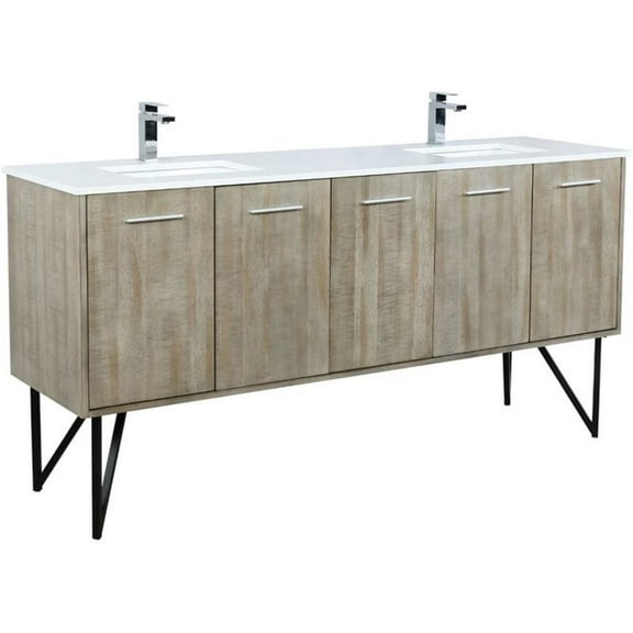 Lexora Home Lancy 72" Double Quartz Top Bathroom Vanity with NIckel Faucet