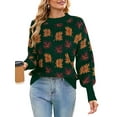 thumbnail image 2 of Women'S Fall Leaf Trendy Jacquard Sweater Casual Knitted Soft Cozy Pullover Sweaters Green L, 2 of 7