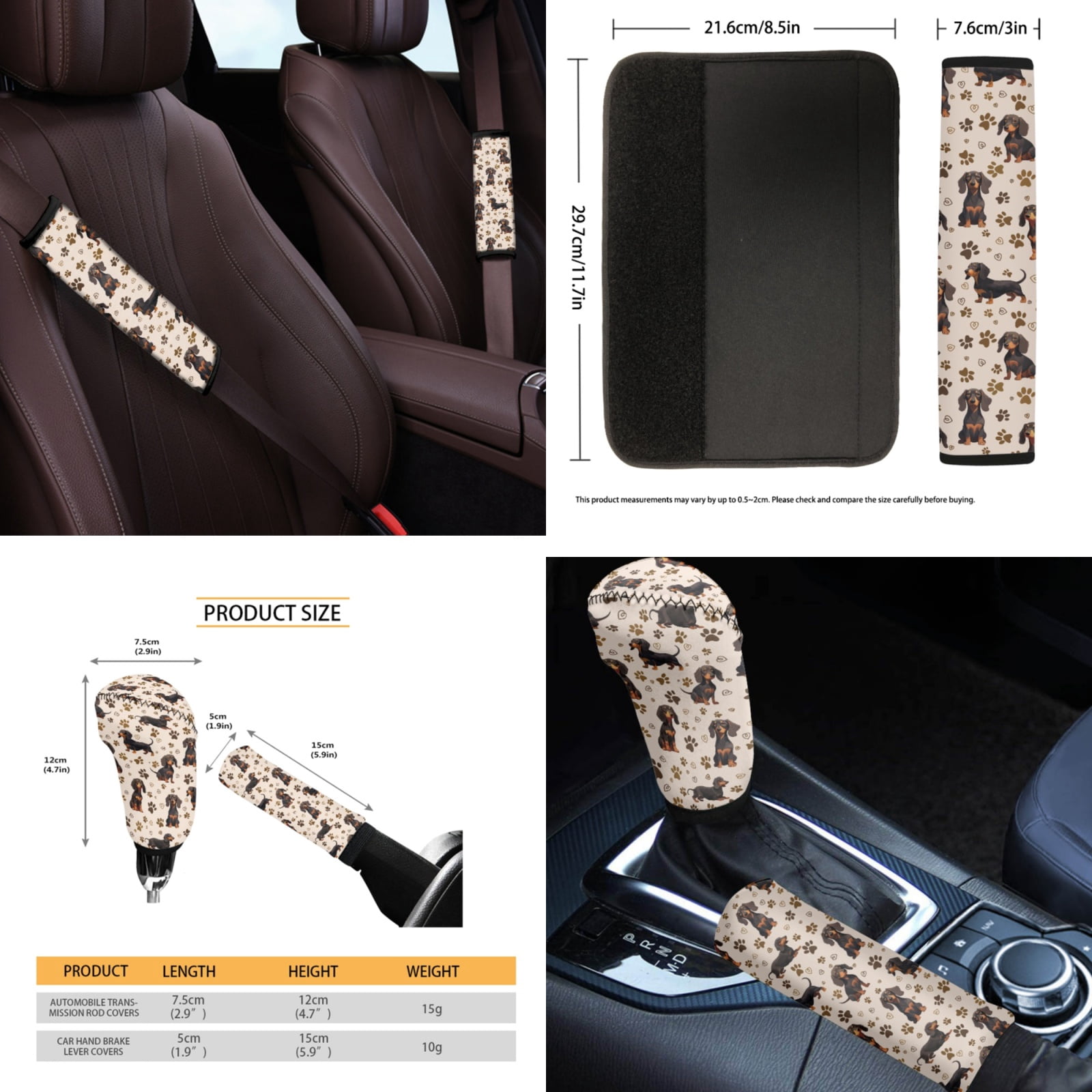 Yuyamidu Dachshund Dog Car Seat Cover of 14 Dog Paw Steering Wheel Cover Seatbelt Pads Cute Auto Armrest Cover Handbrake Cover Rearview Mirror Cover Trash Can Coasters Car Accessories