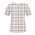 thumbnail image 3 of FRSASU Women's Fashion Spring and Summer Clothing Polka Printed Base T-shirt Lace Sleeves Short Sleeves Round Neck Top/shirt Khaki-C, 3 of 5