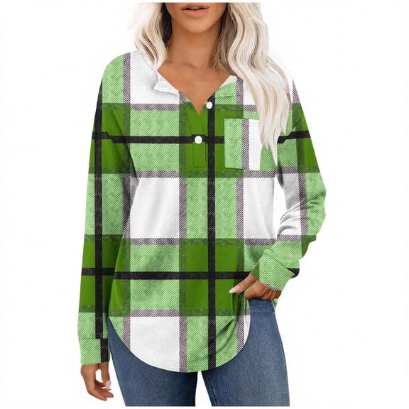 Enjoytime Women's Tops Patchwork V-Neck Long Sleeve Button Down Blouse Business Casual Work Shirts 2025 Fashion Clothing Army Green L