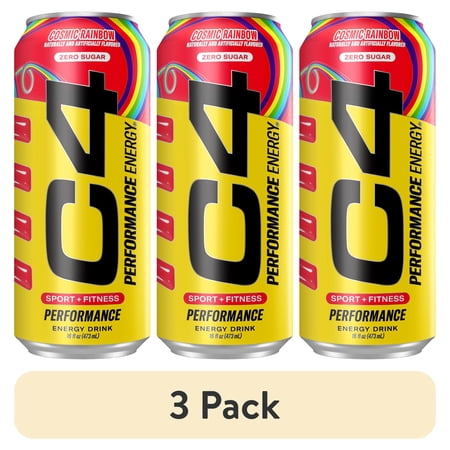 (3 pack) C4 Performance Energy Drink, Cosmic Rainbow, 16oz, Single Can