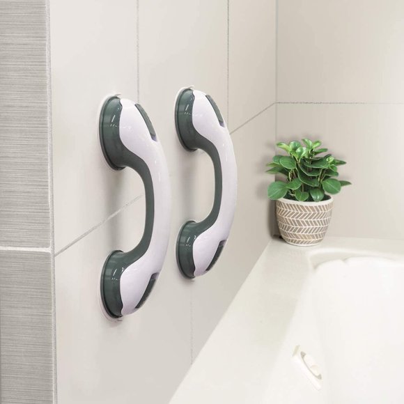 Shower Handle - 12” Grab Bars for Bathroom, Ultra Grip Dual Locking Safety Suction Cups, Shower Handles for Elderly – Seniors, Disabled, Handicap, Elderly Assistance Product, 2-Count/Pack