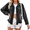 thumbnail image 2 of Chaqueta Vaquera Extragrande para Mujer, Abrigo Vaquero con Cuentas Negro y Gris XL, 2 of 10