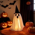 thumbnail image 5 of Halloween Decorations Savings, Halloween Ghost LED Lighted Ghost Figurine, Fabric Cordless Reusable Halloween Decor, Spooky Glowing Ghost with Witch Hat for Indoor Outdoor Home Yard Halloween Decor, 5 of 7