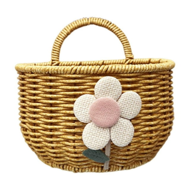 Cesta tejida a mano, organizador de flores, cesta decorativa para colgar en la pared Flor pequeña